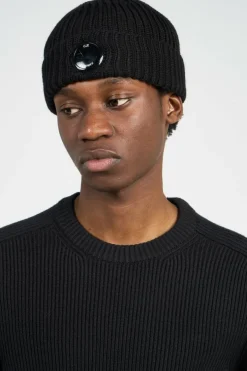 ACCESSORIES KNIT CAP IN EXTRAFINE MERINO WOOL - Bonnet | Noir*C.P. COMPANY Clearance