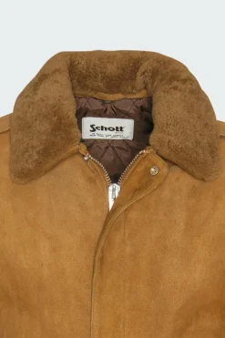 Blouson aviateur ajusté col mouton amovible en daim | Rouge*SCHOTT New