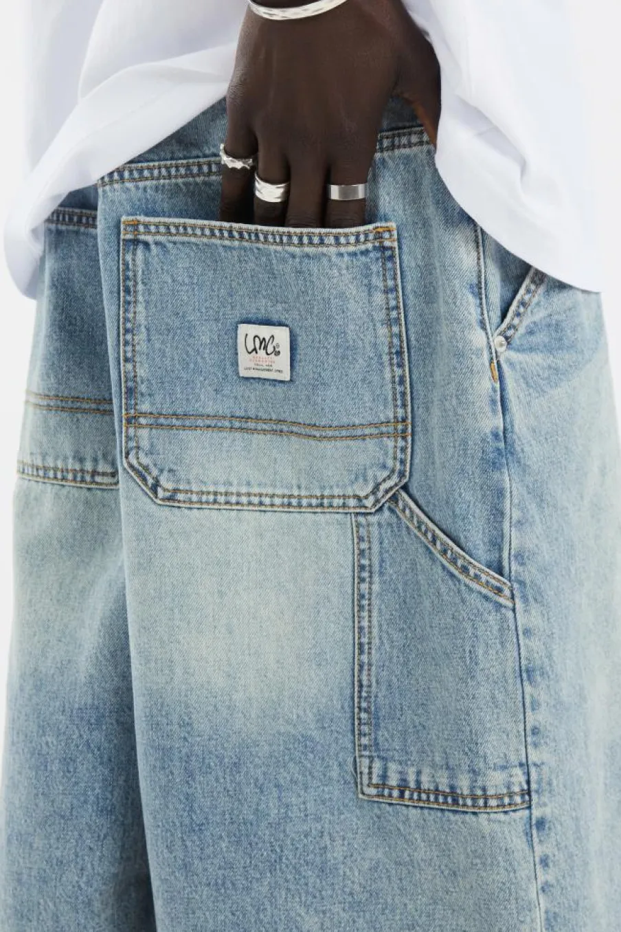BRUSH WASHED DENIM CARPENTER SHORTS - Short |*LOST MANAGEMENT CITIES Sale