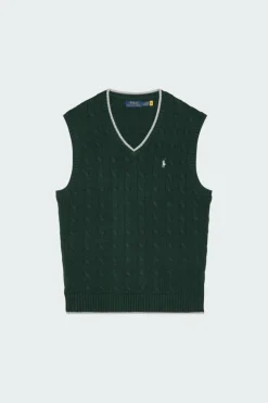 Cable-Knit Cotton Sweater Vest - Pull | Vert*POLO RALPH LAUREN Discount
