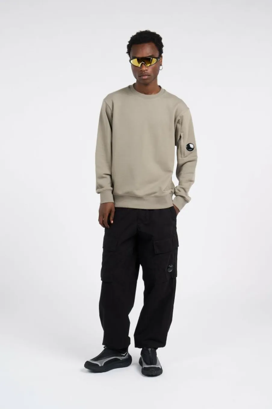 CREW NECK IN DIAGONAL RAISED FLEECE - Sweatshirt | Kaki*C.P. COMPANY