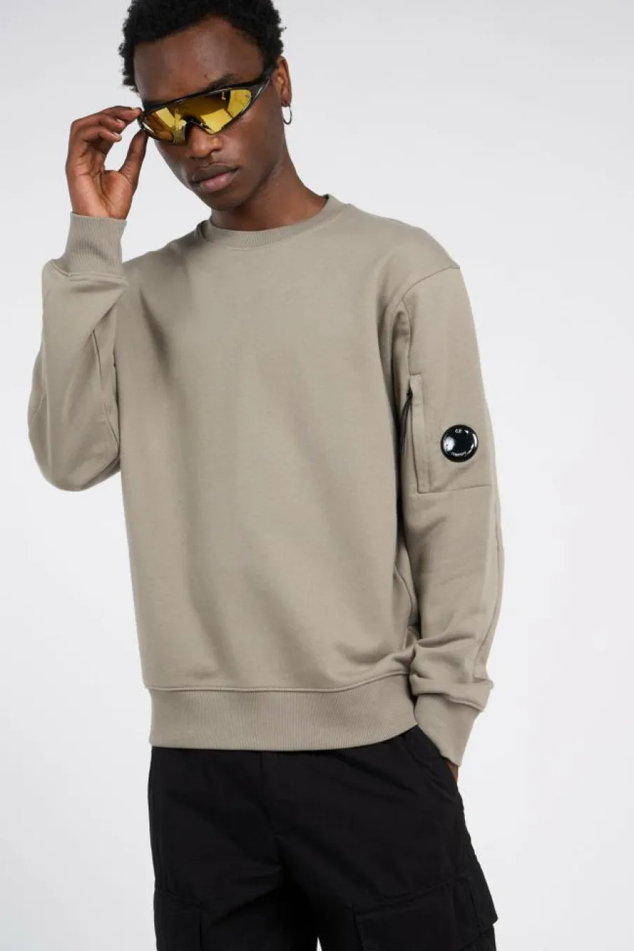 CREW NECK IN DIAGONAL RAISED FLEECE - Sweatshirt | Kaki*C.P. COMPANY