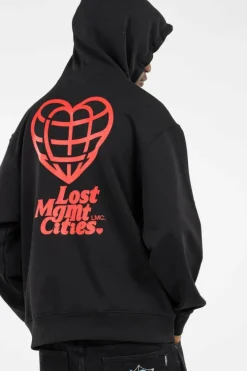 HEART GLOBE HOODIE - Hoodie | Noir*LOST MANAGEMENT CITIES Outlet