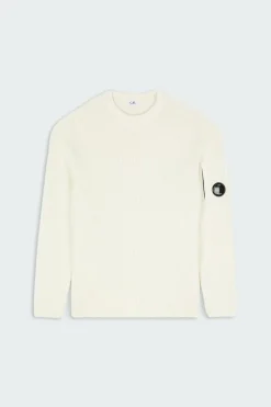 KNITWEAR CREW NECK IN FULL RIB - Pull | Blanc*C.P. COMPANY Online