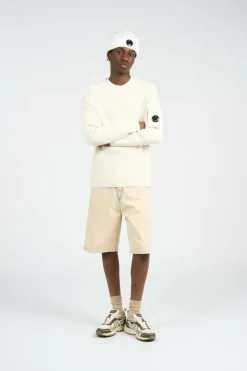 KNITWEAR CREW NECK IN FULL RIB - Pull | Blanc*C.P. COMPANY Online