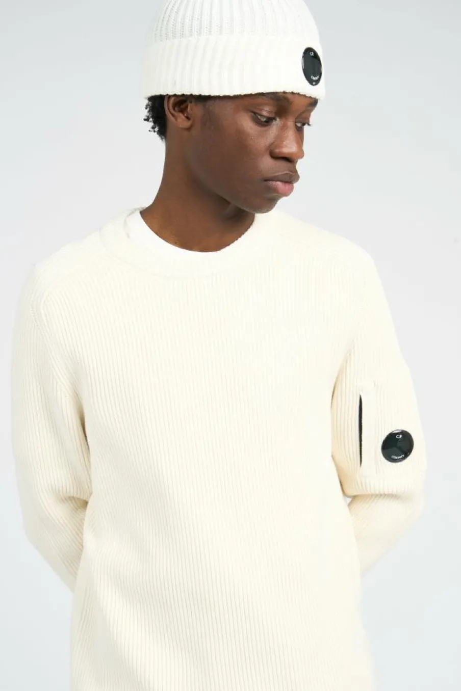 KNITWEAR CREW NECK IN FULL RIB - Pull | Blanc*C.P. COMPANY Online