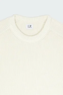 KNITWEAR CREW NECK IN FULL RIB - Pull | Blanc*C.P. COMPANY Online