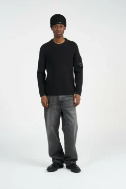 KNITWEAR CREW NECK IN FULL RIB - Pull | Noir*C.P. COMPANY Clearance