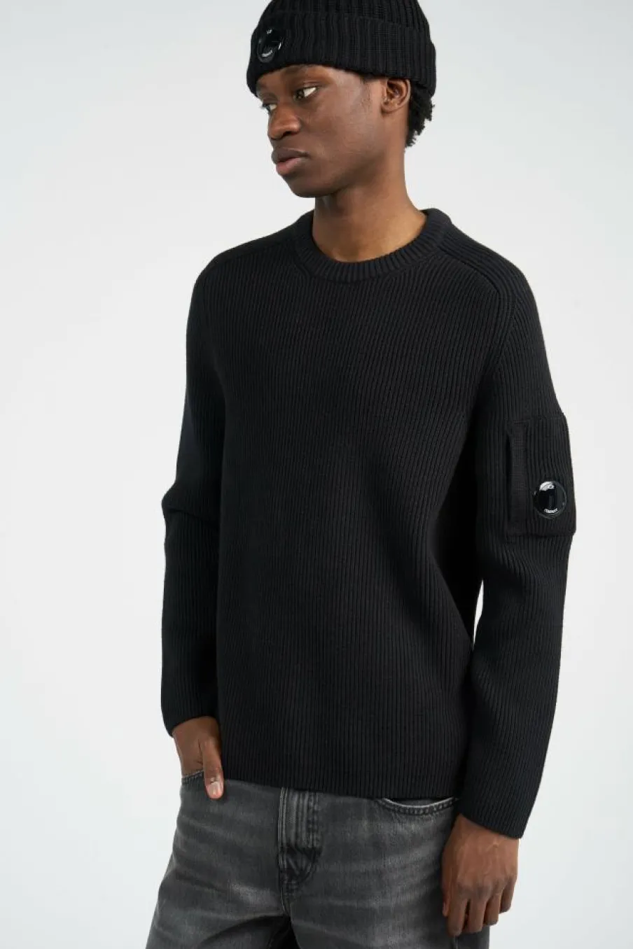 KNITWEAR CREW NECK IN FULL RIB - Pull | Noir*C.P. COMPANY Clearance