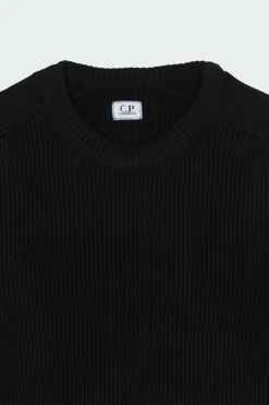 KNITWEAR CREW NECK IN FULL RIB - Pull | Noir*C.P. COMPANY Clearance