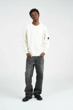 KNITWEAR CREW NECK IN LAMBSWOOL GRS - Pull | Blanc*C.P. COMPANY Hot