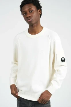KNITWEAR CREW NECK IN LAMBSWOOL GRS - Pull | Blanc*C.P. COMPANY Hot