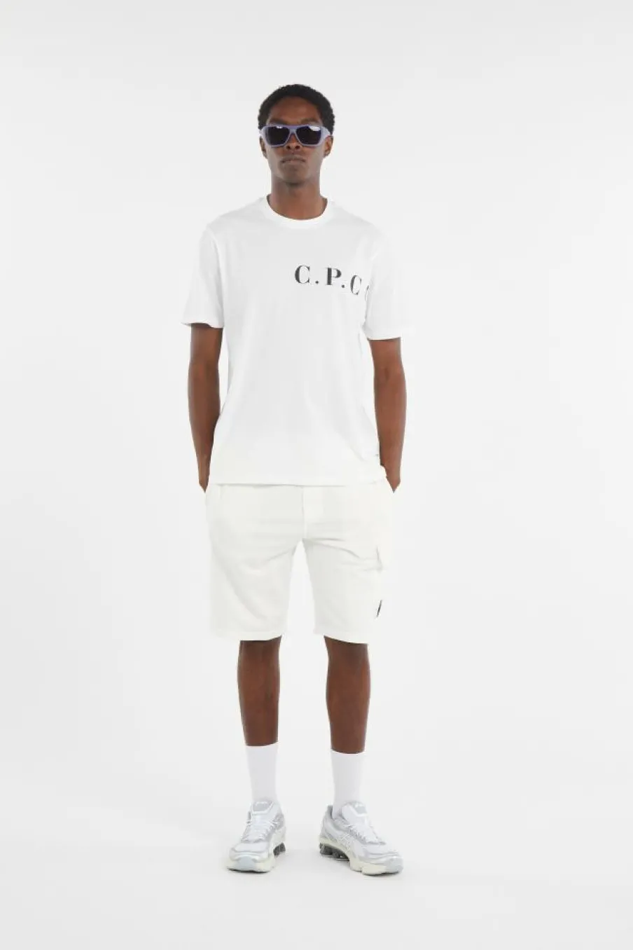 LIGHT FLEECE CARGO LENS SHORTS - Short | Blanc*C.P. COMPANY Clearance
