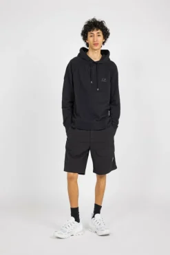 LIGHT FLEECE LOGO HOODED SWEATSHIRT - Hoodie | Noir*C.P. COMPANY Outlet