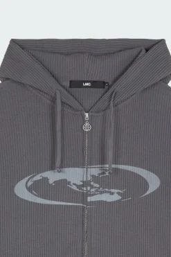 OVAL GLOBE WAFFLE ZIP-UP HOODIE - Hoodie | Gris*LOST MANAGEMENT CITIES Best