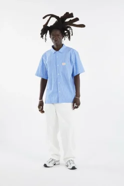 STRIPE RESORT SHORT SLV SHIRT - Chemise | Bleu*LOST MANAGEMENT CITIES Online