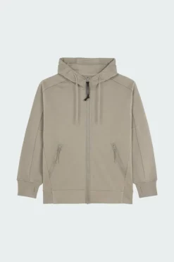SWEATSHIRTS HOODED OPEN IN DIAGONAL RAISED FLEECE - Hoodie zippé | Kaki*C.P. COMPANY Clearance