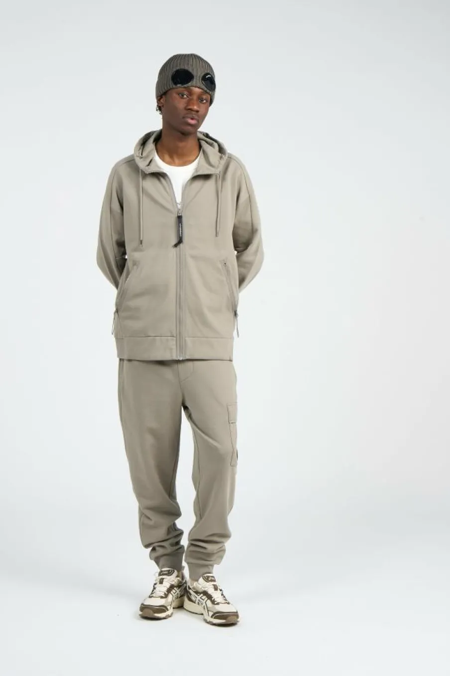 SWEATSHIRTS HOODED OPEN IN DIAGONAL RAISED FLEECE - Hoodie zippé | Kaki*C.P. COMPANY Clearance