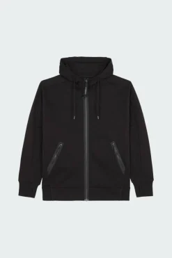SWEATSHIRTS HOODED OPEN IN DIAGONAL RAISED FLEECE - Hoodie zippé | Noir*C.P. COMPANY Online