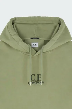 SWEATSHIRTS SWEAT HOODED IN BRUSHED EMERIZED DIAGONAL FLEECE - Hoodie | Vert*C.P. COMPANY Outlet